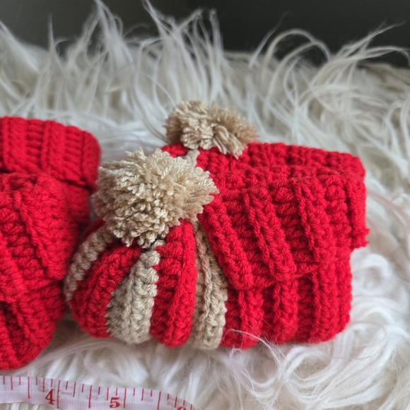 Cozy Red and Tan Handmade Knit Baby Booties - Picture 3 of 6
